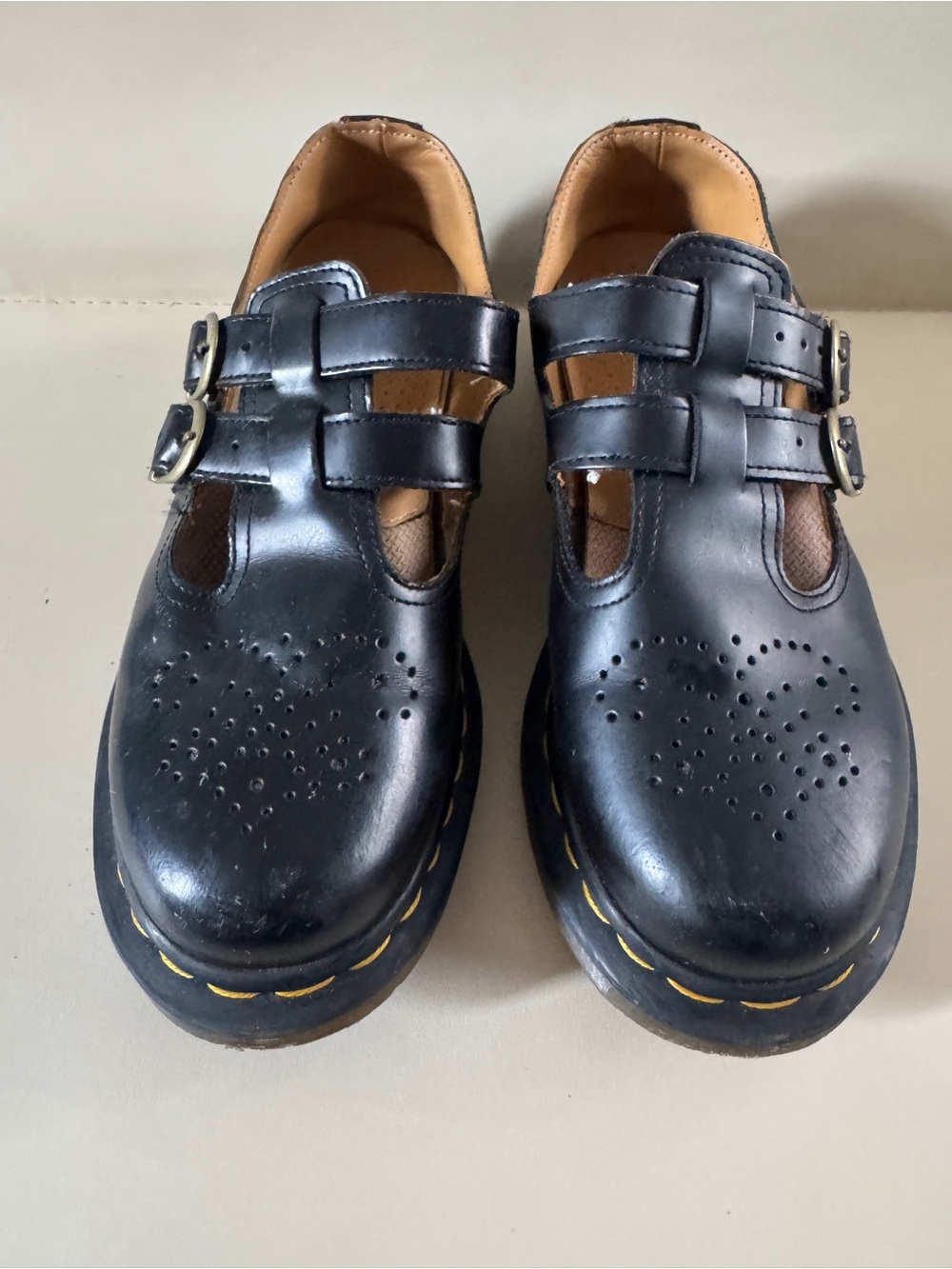 Dr. Martens 12916 Black Leather Double Buckle T Bar Mary Jane Shoes 7 - Picture 2 of 10